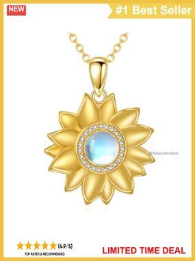 Sterling Silver Moissanite Sunflower Pendant Necklace 18k Gold Plated